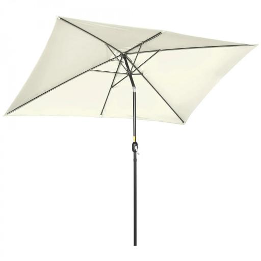 Sombrilla de Aluminio 195x295x253 Parasol Rectangular de Jardín Inclinable con Manivela y Poste Desmontable Crema [9]