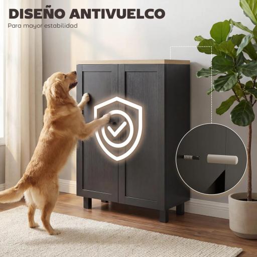 Aparador de Salón Estrecho de 2 Puertas Armario de Cocina con Estante Ajustable para Entrada 60x30x90 cm Negro [5]
