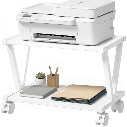 Soporte para Impresora de 2 Niveles Bajo Escritorio con Ruedas Bloqueables para Oficina en Casa 44x28x32 cm Blanco [9]