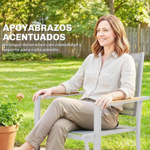 Conjunto de Mesa y Sillas Jardín con Mesa de Plástico PSPC y 6 Sillas Apilables Transpirables para Terraza Patio Blanco [1]