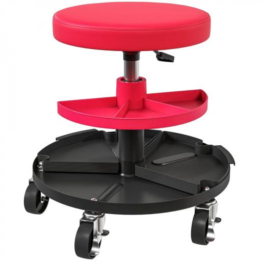 Taburete de Taller Giratorio con Ruedas Altura Ajustable de 40-51 cm y 2 Bandejas Carga 135 kg para Garaje Rojo [9]