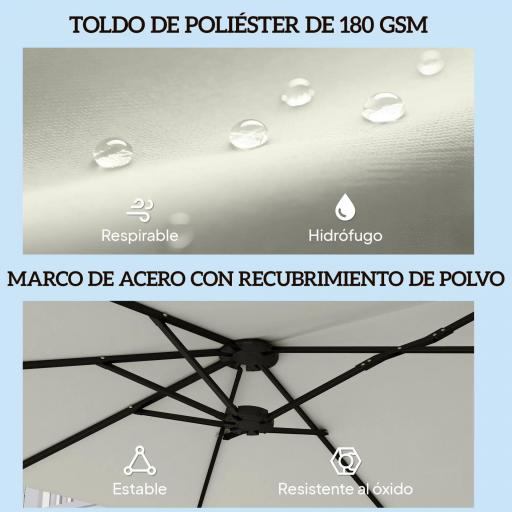 Sombrilla Doble de Jardín 4,6x2,6 m con Manivela Manual Protección UV50+ Funda Resistente al Agua Blanco Crema [5]