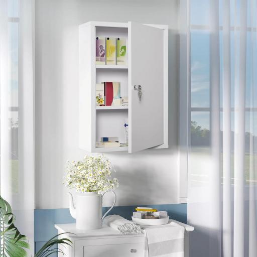 Botiquín de Pared de Metal con 3 Estantes y Cierre con Llave Armario de Medicamentos 40x18x60 cm Blanco