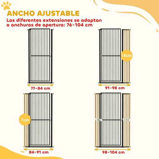 Barrera para Perros Extra Alta con Ancho Ajustable 77-104 cm Puerta para Perros con Extensiones y Puerta de Paso Negro [3]