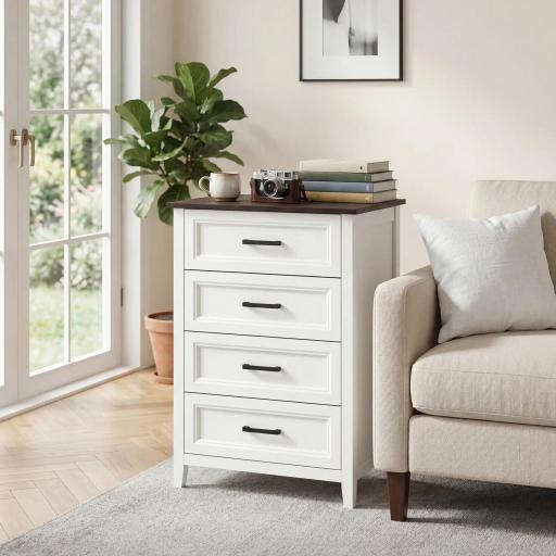 Cómoda Dormitorio Estrecho y Alto con Encimera Efecto Madera Cajonera para Espacios Pequeños 60x35x87 cm Blanco [7]