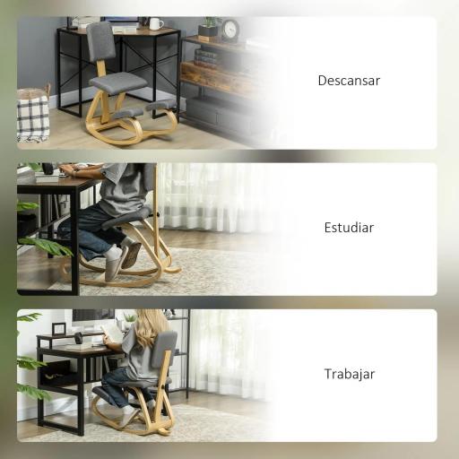 Silla Ergonómica de Rodillas con Respaldo Cojines Acolchados Marco de Madera para una Mejor Postura Oficina Gris [2]