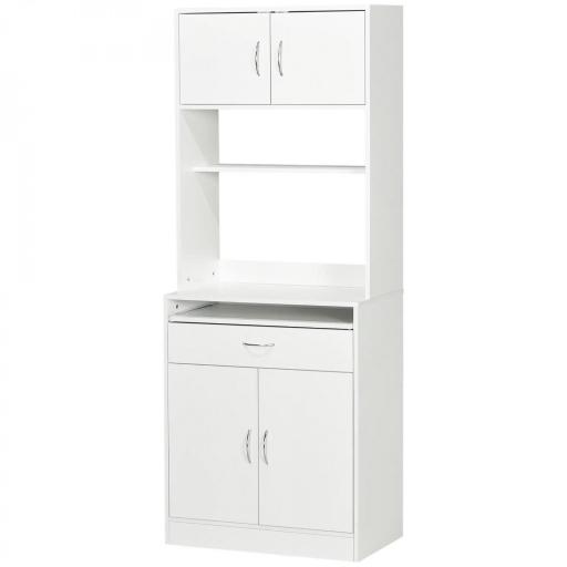 Alacena de Cocina Aparador de Comedor con 4 Puertas Bandeja Extraíble Estante Ajustable Cajón 70x40x180 cm Blanco [9]