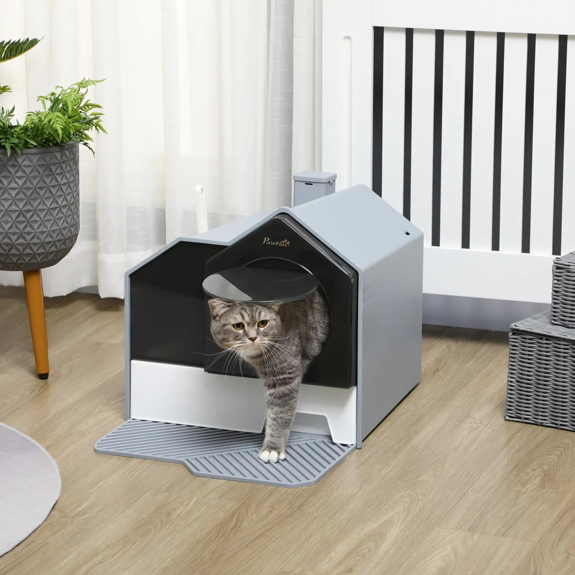 Arenero para Gatos Caja de Arena Cerrada para Gatos con Bandeja Extraíble Pala y Filtro Desodorizante 47x45x42 cm Gris