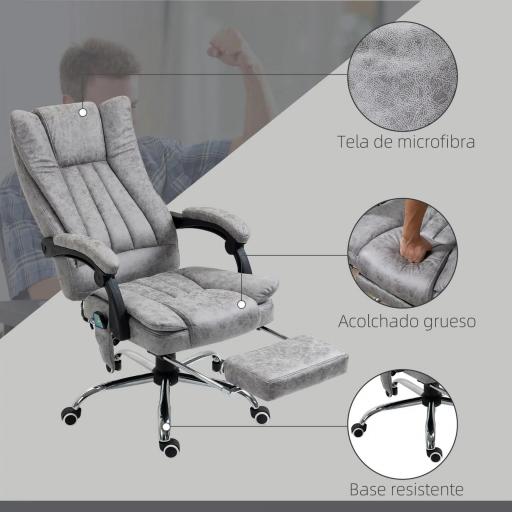 Silla de Oficina con 6 Puntos de Masaje Ajustable con Función de Calefacción Reposapiés Retráctil y Control Remoto Gris [2]