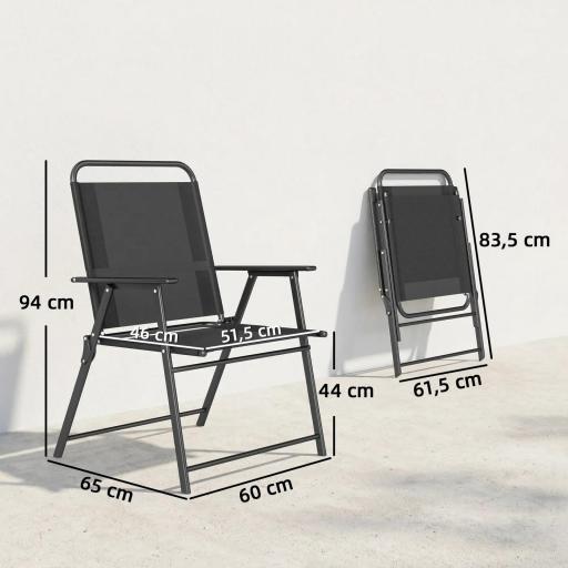 Pack de 4 Sillas de Camping Plegables con Respaldo Alto Asiento Ancho y Reposabrazos Tela Textilene Transpirable Negro [1]