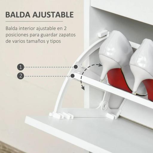 Mueble Zapatero de 4 Puertas Zapatero Estrecho con Estantes Ajustables y Extraíbles Capacidad de 16 Pares para Pasillo Entrada Recibidor 98x24x83 cm Blanco [2]