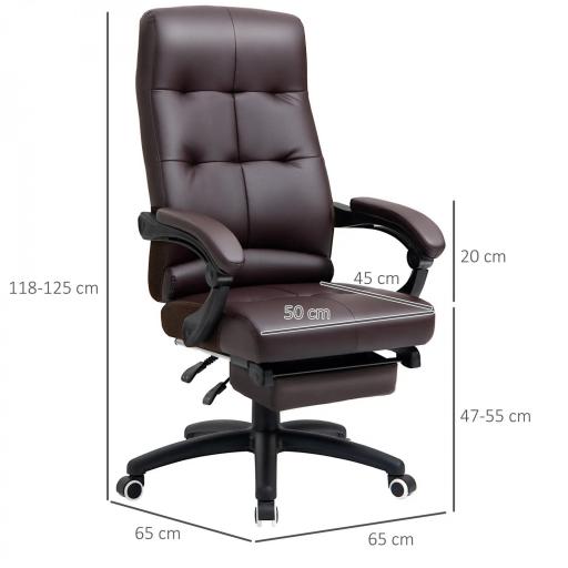 Silla de Oficina Giratoria Silla de Escritorio Reclinable Silla de Estudio Tapizada de PU con Altura Ajustable Reposabrazos Reposapiés 65x65x118-125 cm Marrón [1]