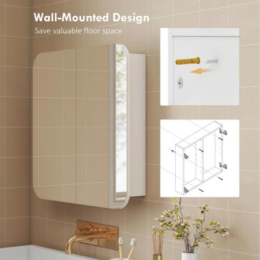 Armario de Baño con Espejo Diseño con Bordes Curvados 2 Puertas Estantes Ajustables 68x13x66 cm Blanco [1]