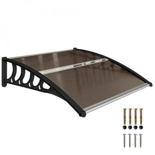 Marquesinas Exterior para Puertas y Ventanas, 103x96,5 cm, Tejadillo de Protección contra Sol y Lluvia, con Cubierta de Policarbonato, Soportes de PP y Regleta de Aluminio, Marrón [9]