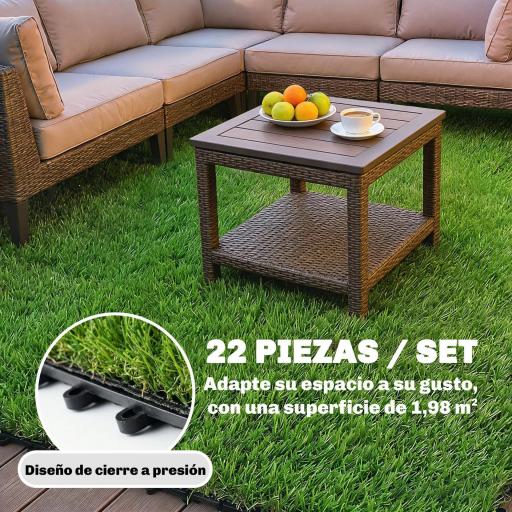 Césped Sintético de 22 Piezas Alfombra Césped Artificial 30x30 cm con Altura de Hierba 25 mm Drenaje Automático Verde [7]