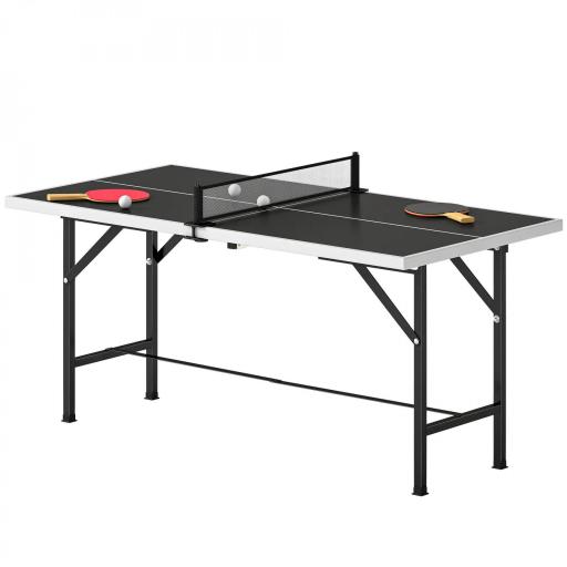 Mini Mesa de Ping-Pong Plegable con Red 2 Raquetas y 3 Pelotas para Interior y Exterior 152x76x70 cm Negro [7]