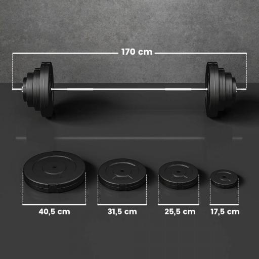Barra de Pesas Ajustables 70 kg con 8 Discos 1,5kg 5kg 10kg 15kg y 1 Barra en Hogar Gimnasio 170x40,5x40,5 cm Negro [1]