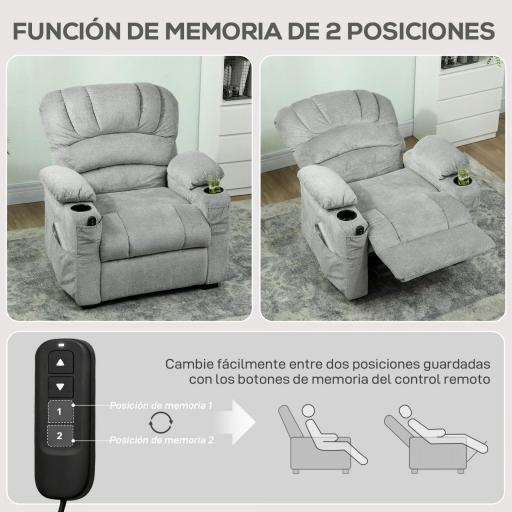 Sillón Relax Reclinable Eléctrico Silencioso con Función Memoria Reposapiés Mando a Distancia Bolsillo Lateral Gris [3]