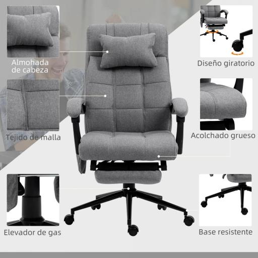 Silla de Masaje Reclinable con 6 Puntos de Masaje y 5 Modos Función de Calefacción Ajustable 66x76x112-120 cm Gris [3]