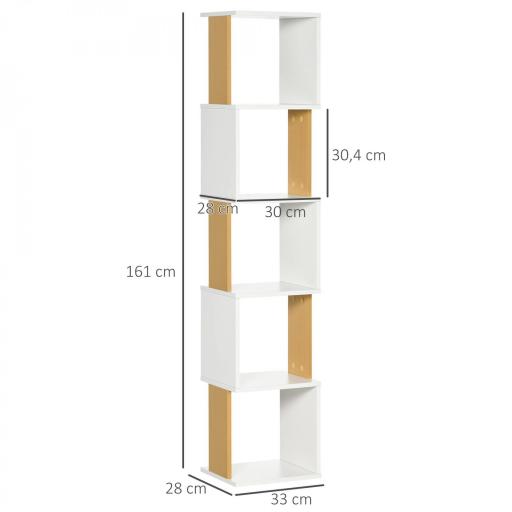 Estantería Librería en Forma S Estantería para Libros con 5 Estantes para Salón Oficina 33x28x161 cm Blanco [1]