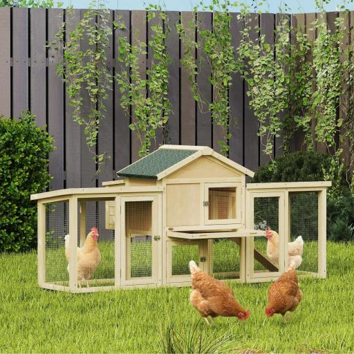 Gallinero para Exterior Grande de Madera 204x85x93 cm con Caja de Anidación Corral Bandeja Extraíble y Percha Natural