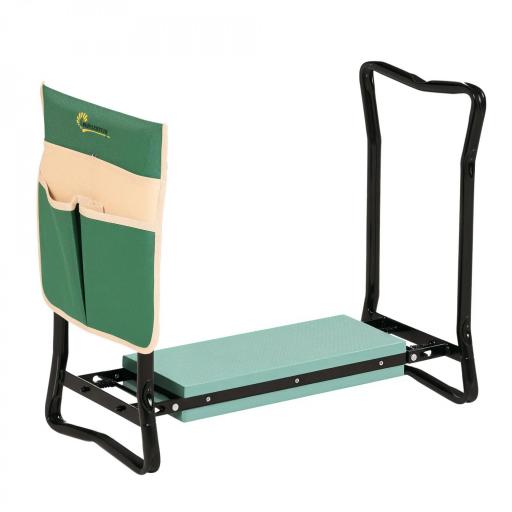 Taburete de Jardín Plegable con Bolsa para Herramientas Protección Cojín Rodillas Asiento de Jardín con Almohadilla Altura Ajustable Soporta un máximo 150kg Color Verde Negro [8]