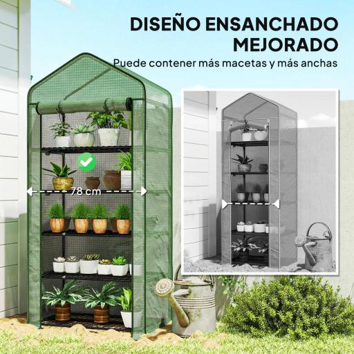 Invernadero Resistente de 5 Niveles con 1 Puerta con Cremallera Anti-UV Diseño Ensanchado y Estantes 90x49x193 cm Verde [4]