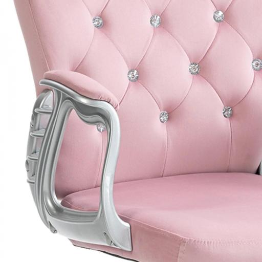 Silla de Escritorio de Terciopelo con Altura Ajustable Reposabrazos y Decoraciones de Diamantes 59,5x60,5x93-103 cm Rosa [6]