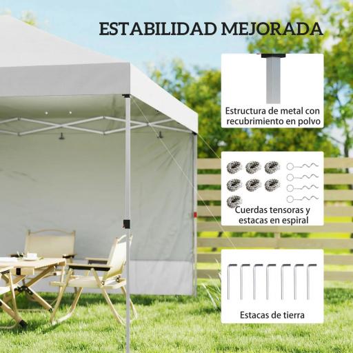 Carpa Plegable Pop-up 3x3 m con Pared Lateral UPF50+ Altura Ajustable Empuje Central Bolsa de Transporte Blanco [5]