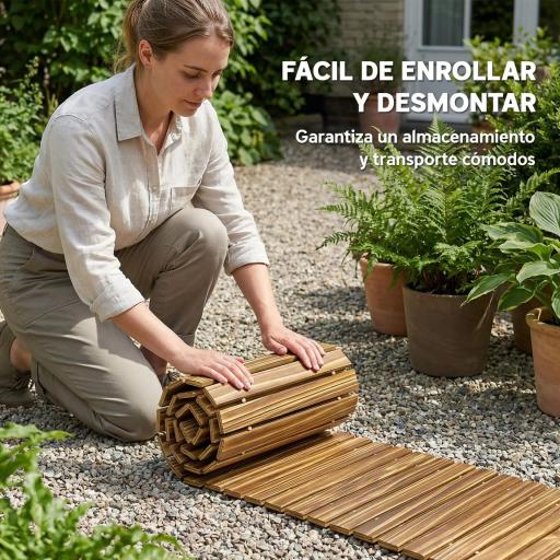 Camino de Jardín de Madera 120x38 cm Pasarela Recta Enrollable para Exteriores Resistente a la Intemperie Carbonizado [3]