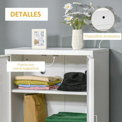 Armario Metálico con 2 Puertas y 2 Baldas Ajustables Mueble Multiusos para Oficina Salón Dormitorio 75x33x110cm Blanco [3]