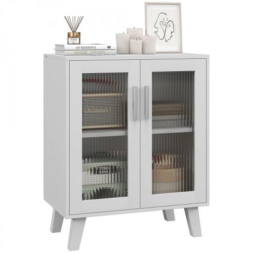 Aparador de 2 Puertas Aparador de Salón con 2 Estantes Puertas Transparentes para Cocina Entrada Blanco 61x35x75 cm [8]