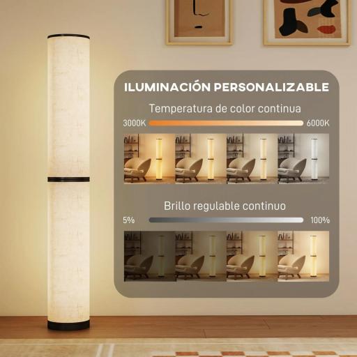 Lámpara de Pie Moderna Salón con Brillo Temperaturas de Color Ajustables Mando a Distancia Magnético Temporizador Beige [2]