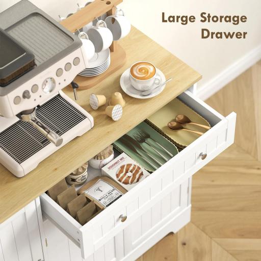 Aparador de Cocina con Estante de Puerta Cajón Puertas Magnéticas Estantes Ajustables 105x40x83 cm Blanco y Roble [7]