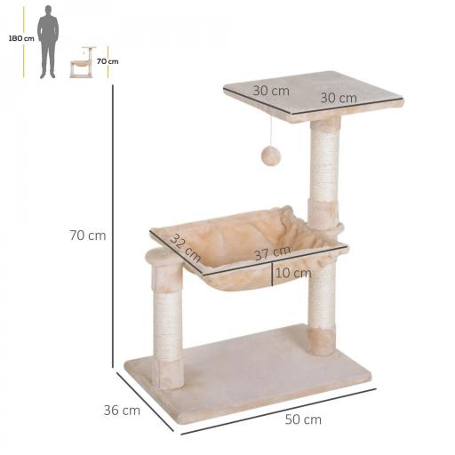 Árbol Rascador para Gatos Centro de Actividad Plataforma Caseta Postes de Sisal Hamaca Bola 50x36x70 cm Beige [1]