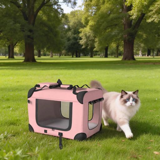 Transportín para Perros Plegable 60x41,5x41 cm con Ventanas de Malla Cojín Suave y 2 Asas para Mini Perros y Gatos Rosa [1]