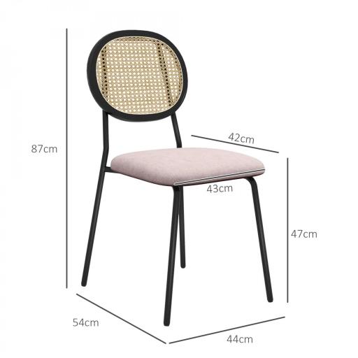 Pack de 2 Sillas de Comedor con Respaldo de Ratán Sintético y Marco de Acero para Salón 44x54x87 cm Rosa y Negro [1]