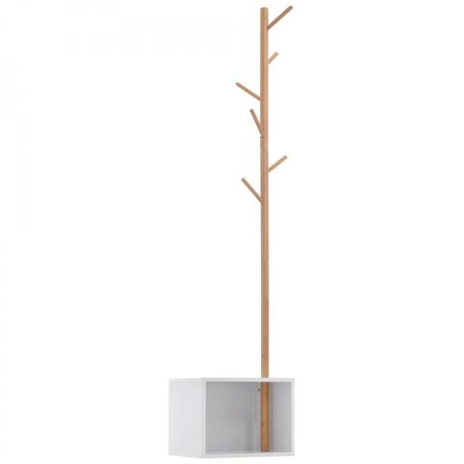 Perchero de Pie con Zapatero Colgador Tipo Árbol Moderno 6 Ganchos para Colgar Ropa Bolsa Banco con Almacenamiento Pasillo Entrada Bambú y MDF 40x30x180cm [7]