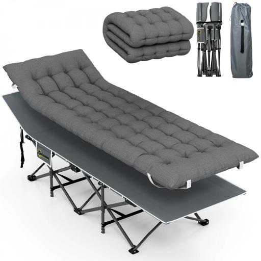 Cama de Camping Plegable con Colchón Extraíble Reposacabezas y Bolsa de Transporte 196x68x37 cm Gris Oscuro [9]