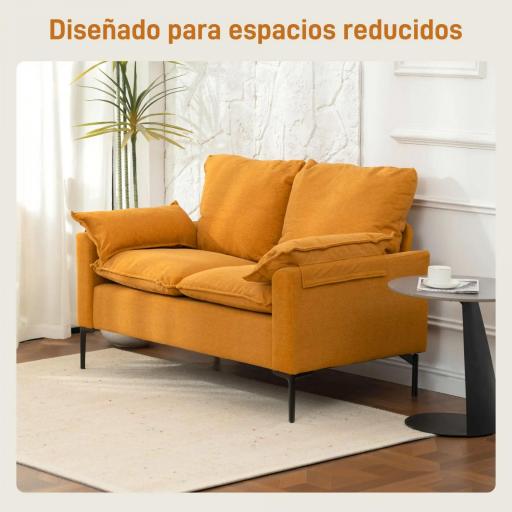 Sofá de 2 Plazas Tapizado en Terciopelo con Patas de Metal Reposabrazos Acolchado 130x77x84 cm Amarillo [4]