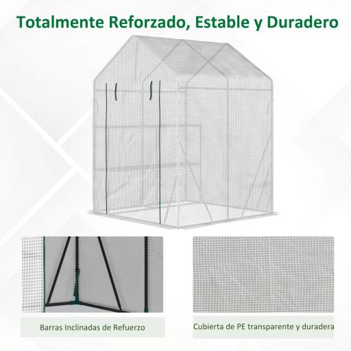 Invernadero de Exterior con 2 Estantes Puerta con Cremallera y Marco de Acero 143x143x195 cm Blanco [5]