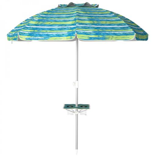 Sombrilla de Playa Ø190x215 cm con Reclinación 45° Altura Ajustable y Mesa con Portavasos Anti-UV Impermeable Multicolor [9]