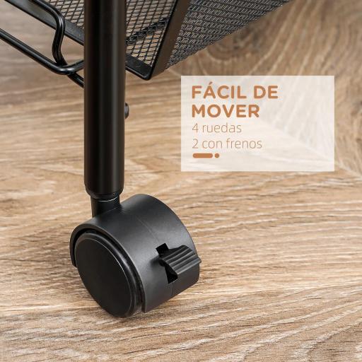 Carrito de Cocina de 4 Niveles Carrito de Almacenamiento con 4 Ganchos Carga 12 kg para Comedor Baño 45x26,5x84 cm Negro [5]