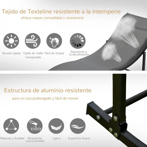  2 Tumbonas Plegables con Marco de Aluminio en Forma de S Carga de 120 kg para Piscina Terraza 165x61x63 cm Gris Oscuro [3]