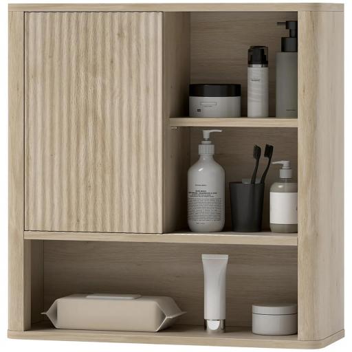Armario de Baño de Pared con Puerta Corredera 5 Compartimentos y Estantes Ajustables 60x20x62 cm Blanco [8]