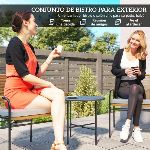 Conjunto de Muebles de Jardín de Ratán Sintético con 2 Sillas con Cojines Extraíbles y Mesa con Tablero de Metal Natural [2]
