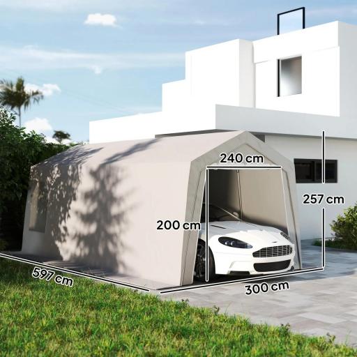 Carpa de Almacenamiento Exterior 3x6 m con Tela PE Resistente al Agua y Rayos UV Puerta Enrollable y Ventanas Gris [1]