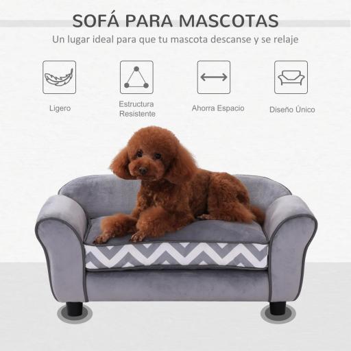 Sofá para Mascotas con Patas Cama para Perros de Madera con Cojín Acolchado Acogedora Funda Lavable 73,5x41x33 cm Gris [2]
