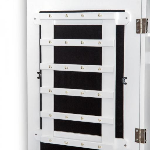 Espejo Joyero Colgante de Pared Armario de Joyería Organizador de Joyas con Ganchos y Ranuras para Collares para Dormitorio Salón 37x9,5x112 cm Blanco [3]