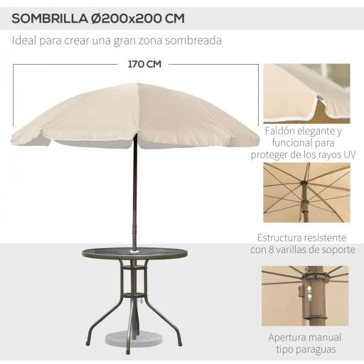 Conjunto de Muebles para Jardín con 4 Sillas 1 Mesa y 1 Parasol Texteline Aluminio y Poliéster Beige [5]
